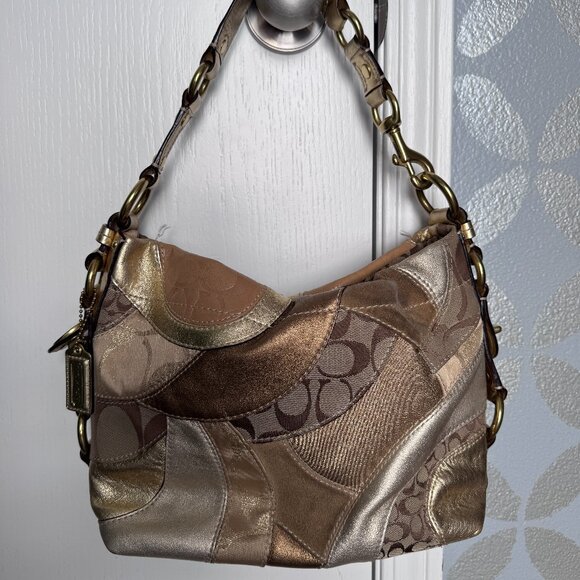 Coach Carly Patchwork Gold Shoulder Bag - Picture 1 of 3
